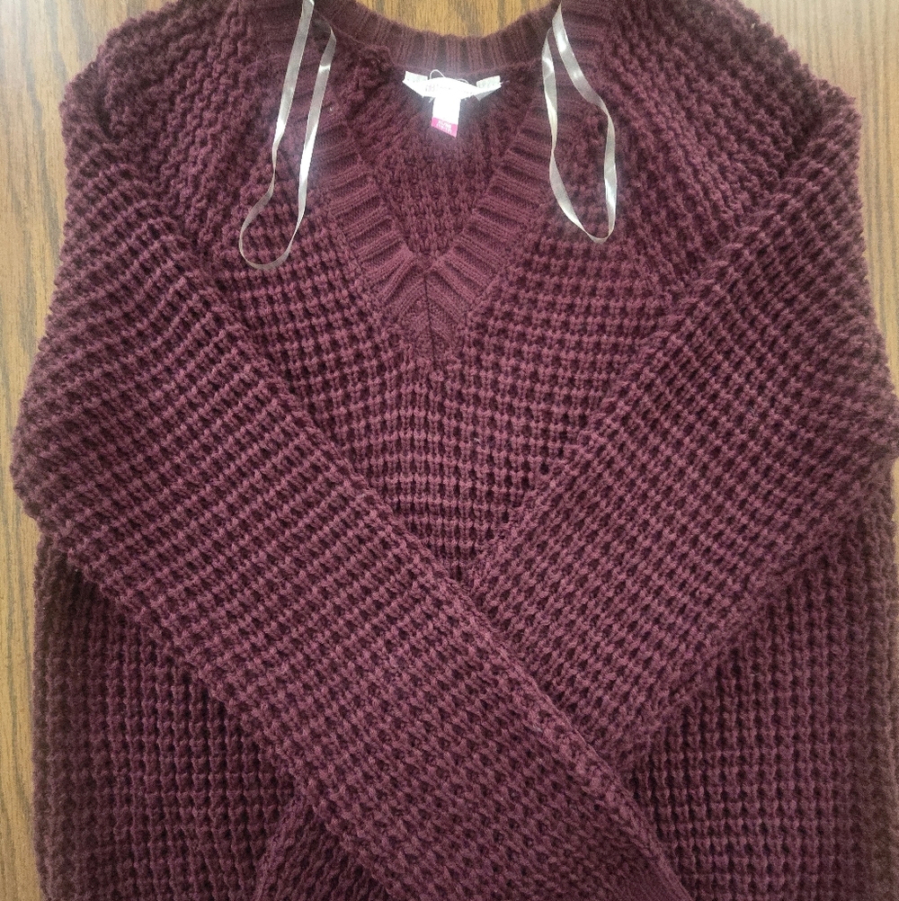 No Boundaries Deep Marroon V-Neck Sweater